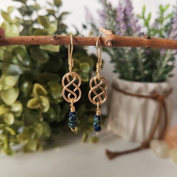 Eternity Love Jewelry Set / Gold Wirework and Blue Miyuki Picasso Beads - Picture 4 of 10